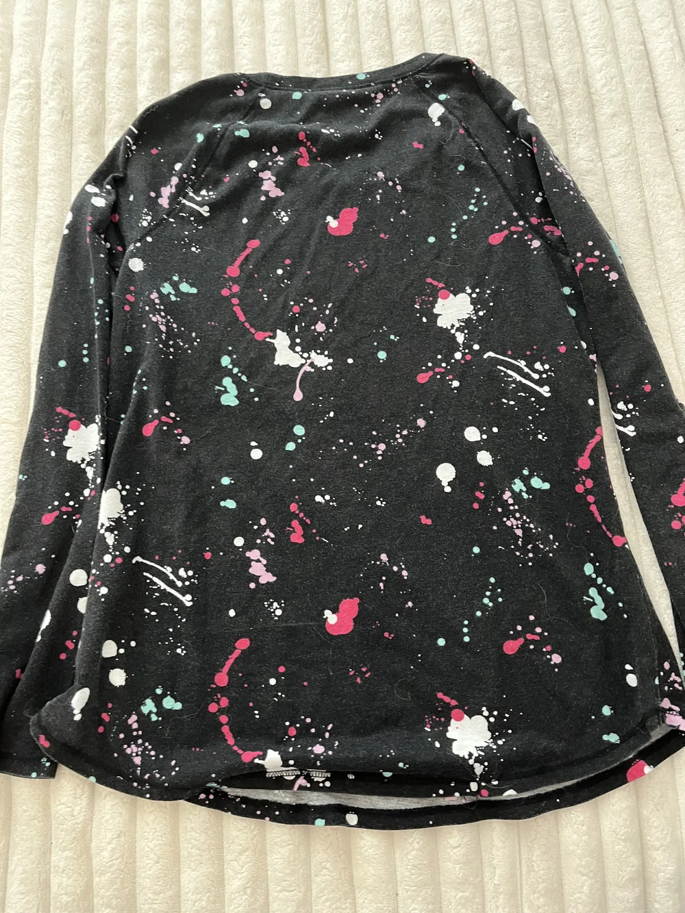 Justice Girls Black Long Sleeve Tee with Pink, Teal & White Paint Splatter